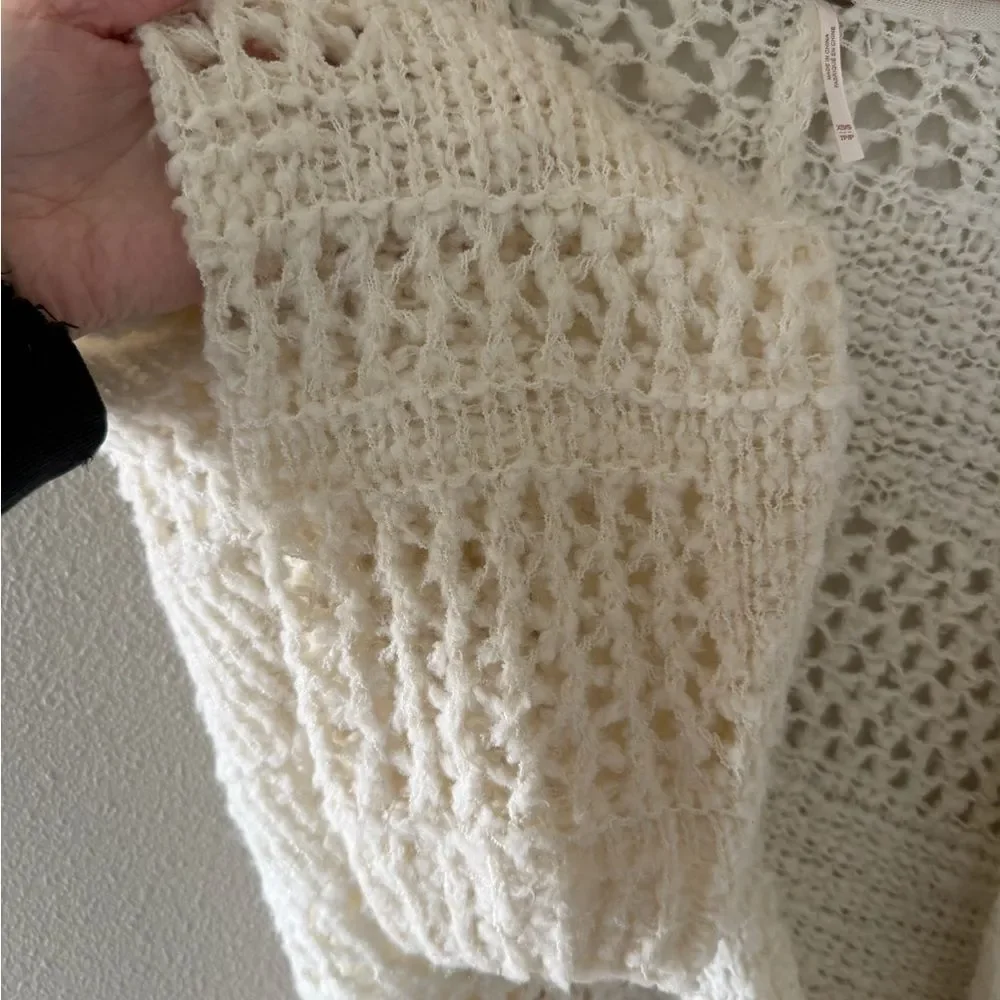 Free People Saturday Morning Cardi in Evening Cream Open-Knit Cardigan Sweater